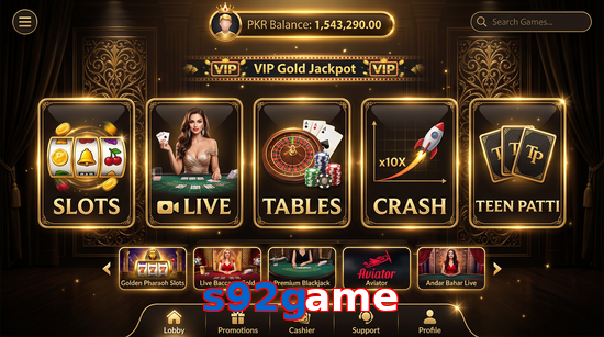 Main screen of S92game casino page for PK players
